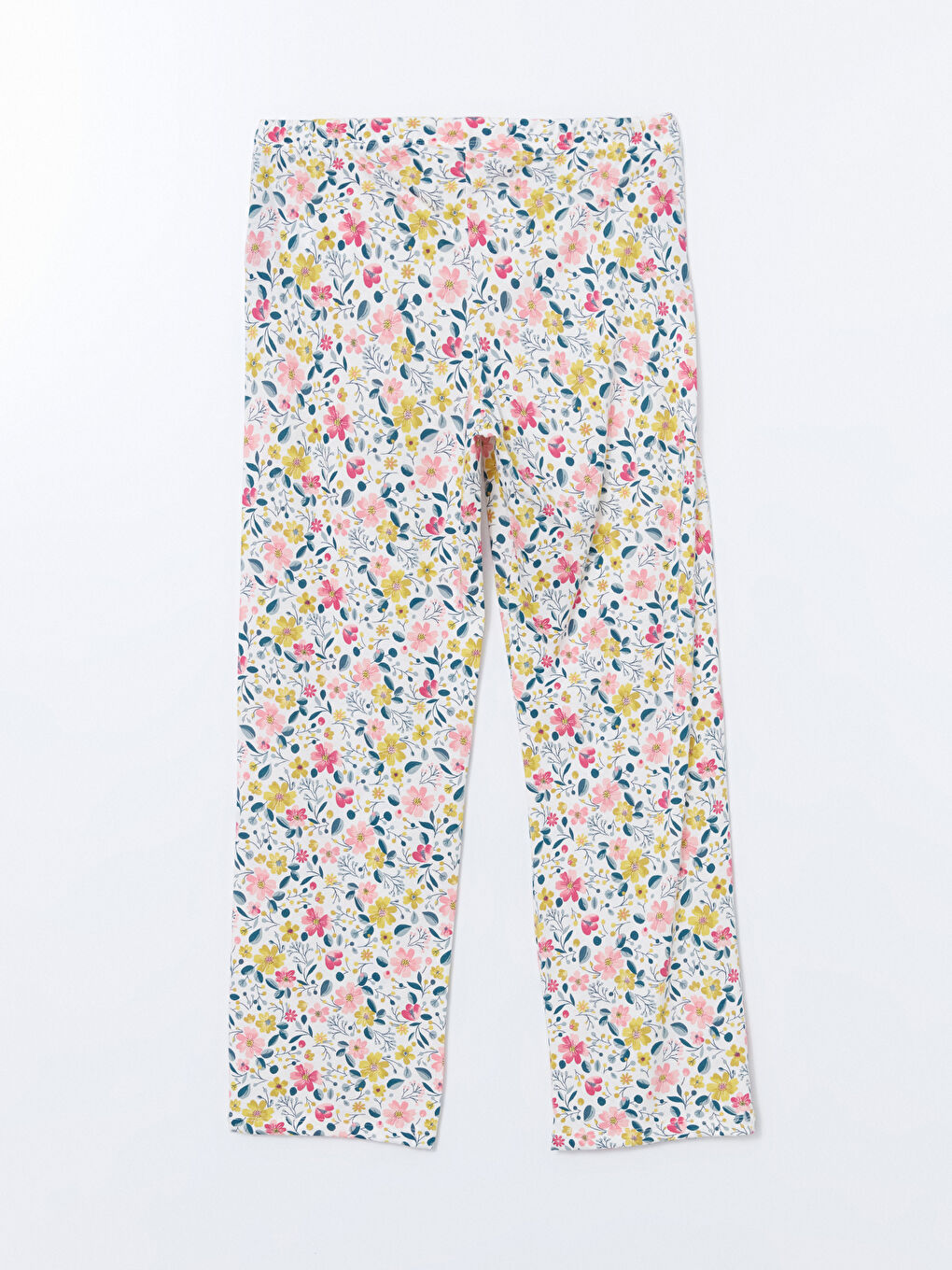 Ekru Beli Lastikli Çiçekli Kadın Pijama Altı-1