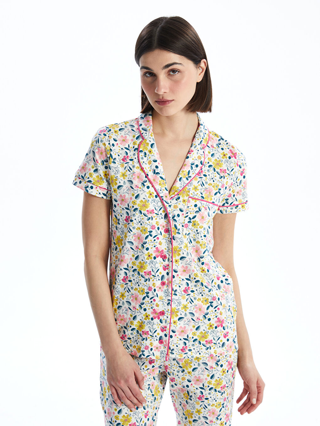 Shirt Collar Floral Women's Pajama Set -S5EP88Z8-LRA