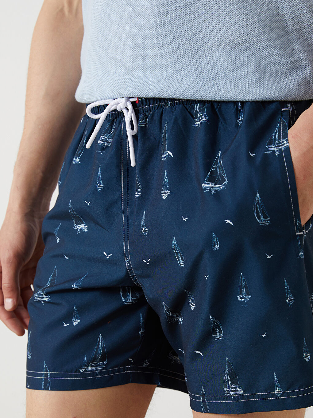 Lacivert Kısa Boy Desenli Erkek Deniz Şortu-2