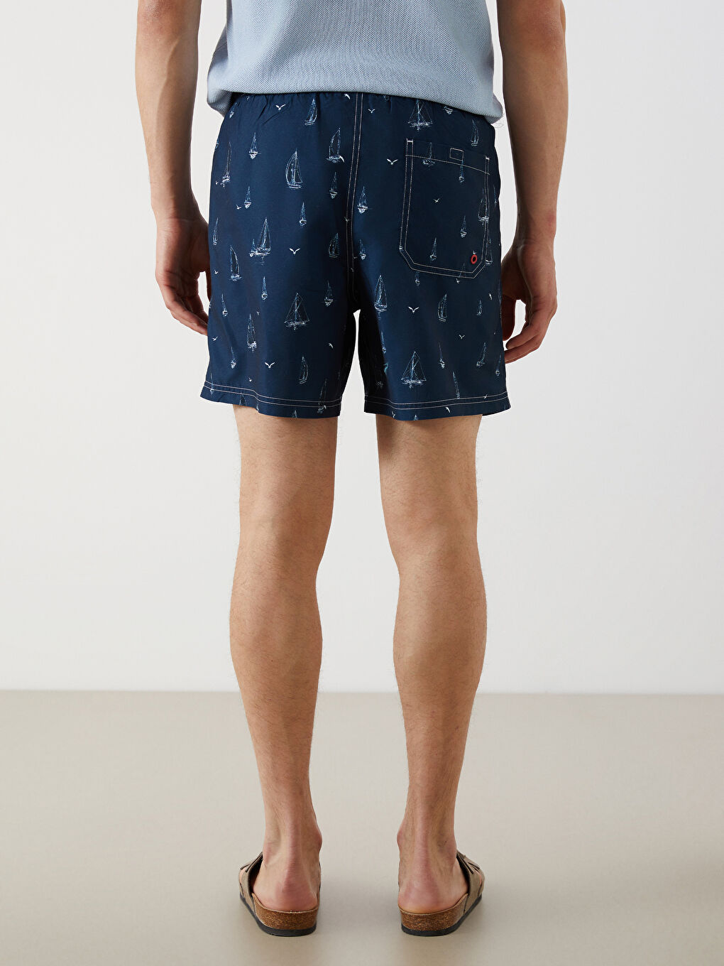 Lacivert Kısa Boy Desenli Erkek Deniz Şortu-3