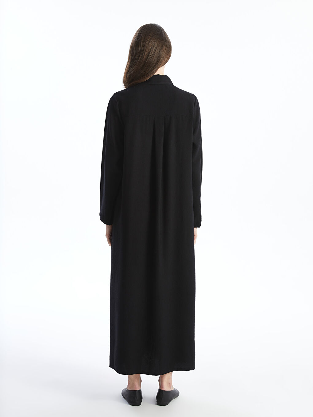 Collared Neck Linen-Look Women's Dress-3