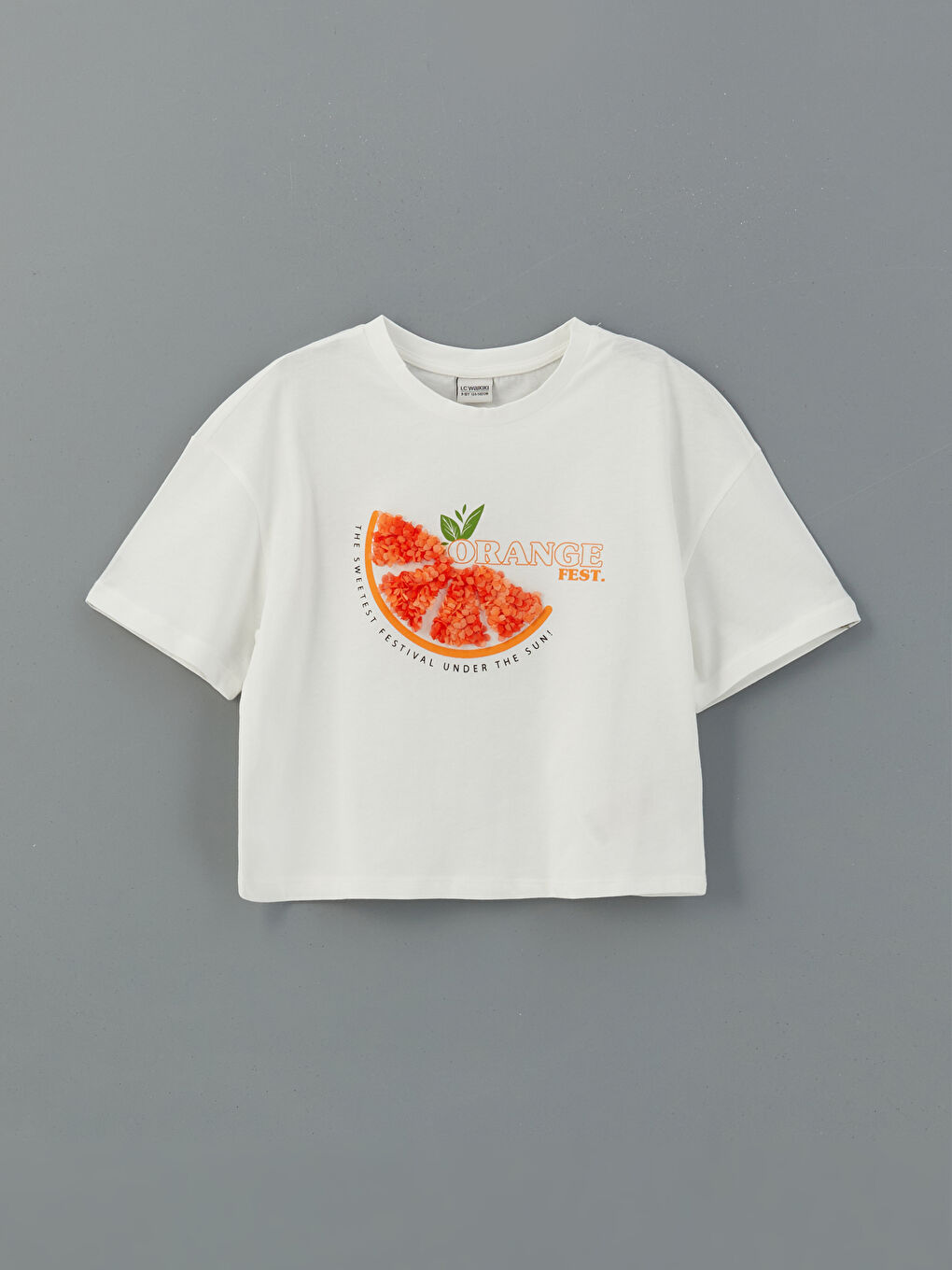 Ekru Bisiklet Yaka Kız Çocuk Tişört