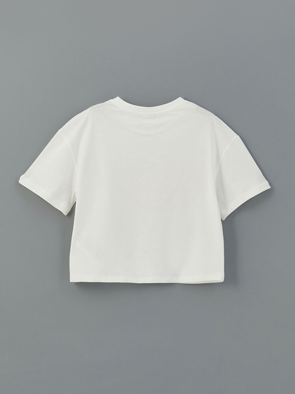 Ekru Bisiklet Yaka Kız Çocuk Tişört-1