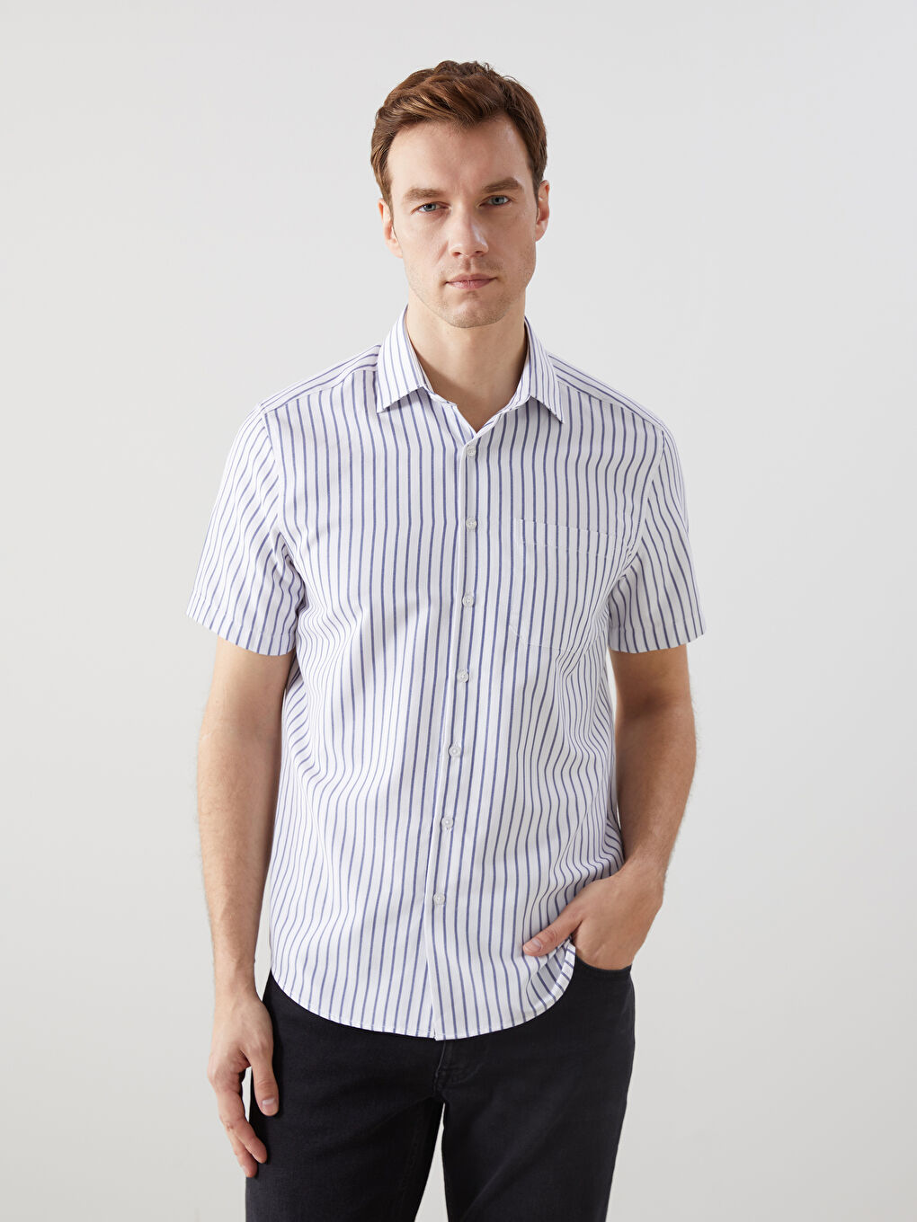 Regular Fit Short Sleeve Striped Men's Shirt -S5EQ67Z8-LJX