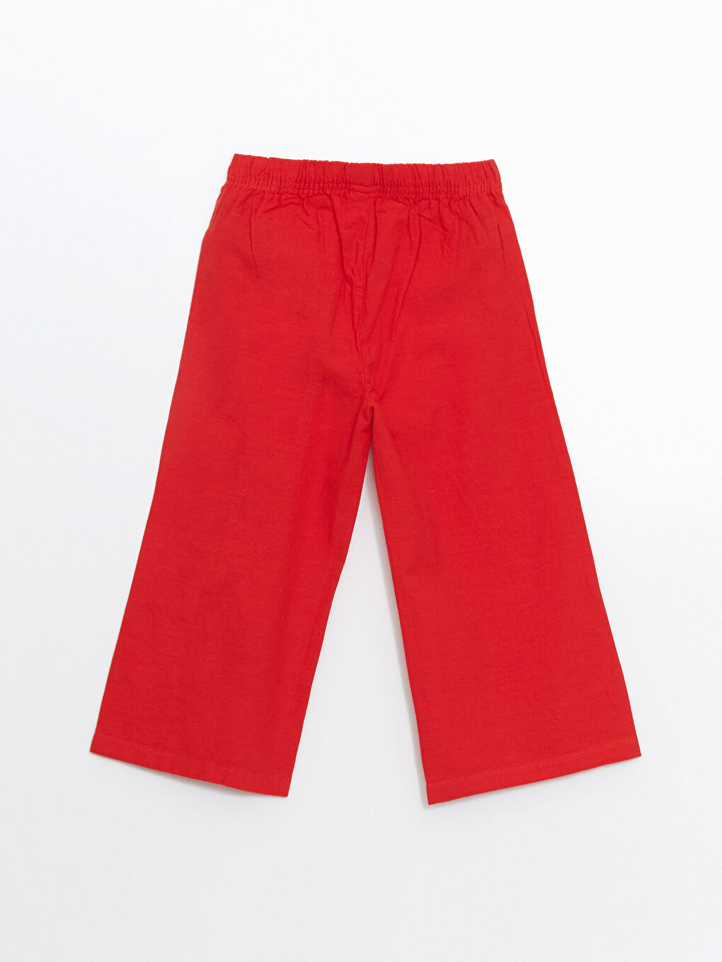 Kırmızı Kız Çocuk Geniş Paça Çiçek Baskılı Pantolon-1