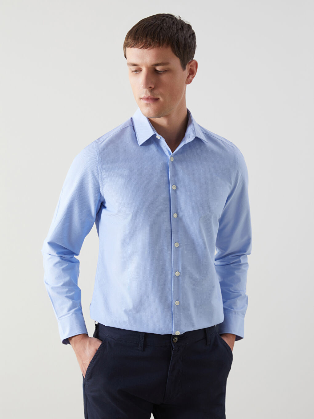 Muška košulja dugih rukava slim fit od dobby tkanine -S5EQ96Z8-CU5