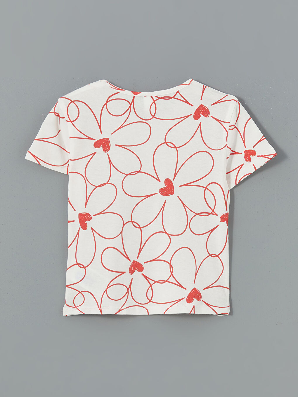 Ekru Bisiklet Yaka Çiçekli Kız Çocuk Tişört-1