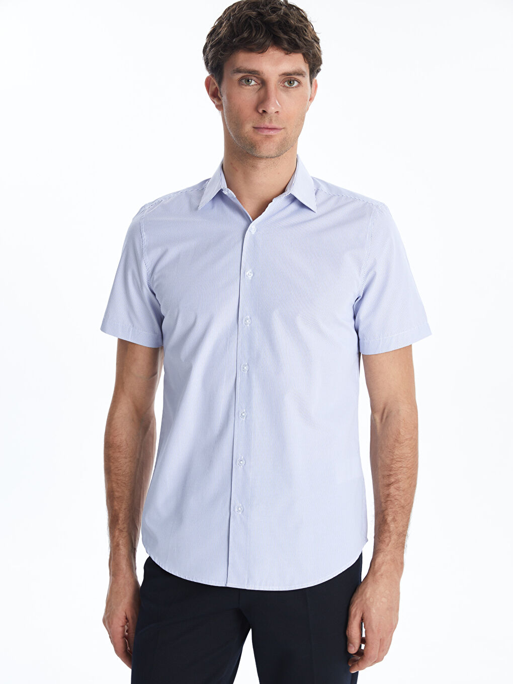 LCWAIKIKI Formal Regular Fit Kısa Kollu Çizgili Poplin Erkek Gömlek -S5ER02Z8-LGS