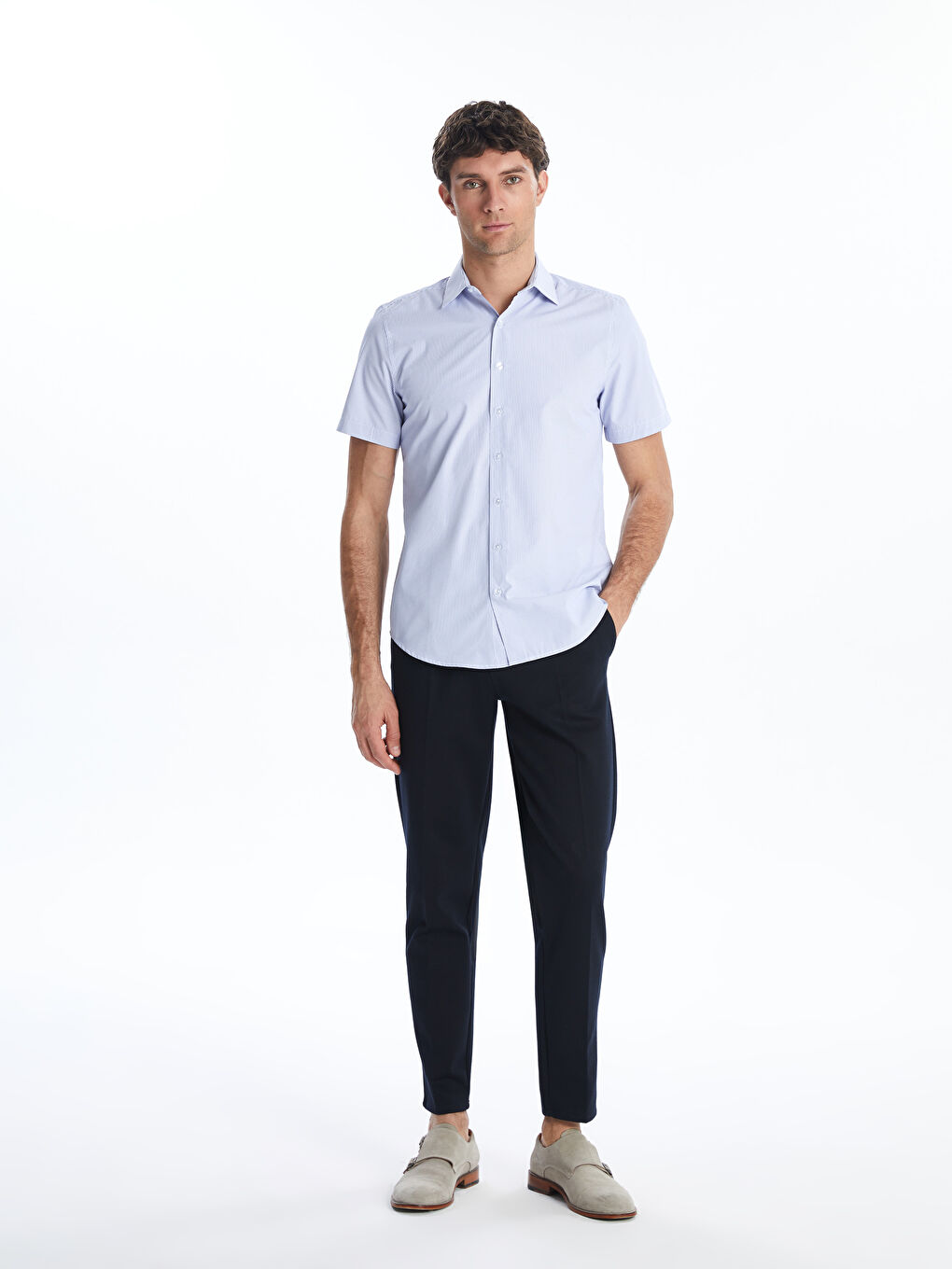 LCWAIKIKI Formal Regular Fit Kısa Kollu Çizgili Poplin Erkek Gömlek -S5ER02Z8-LGS