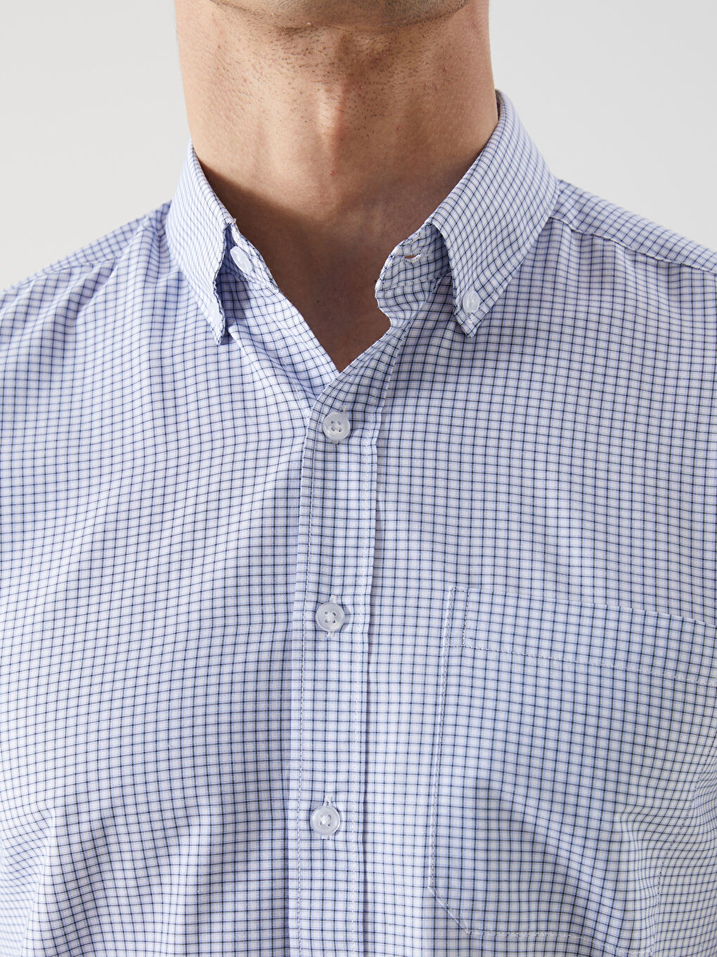 Regular Fit Short Sleeve Plaid Poplin Men's Shirt -S5ER06Z8-LLC