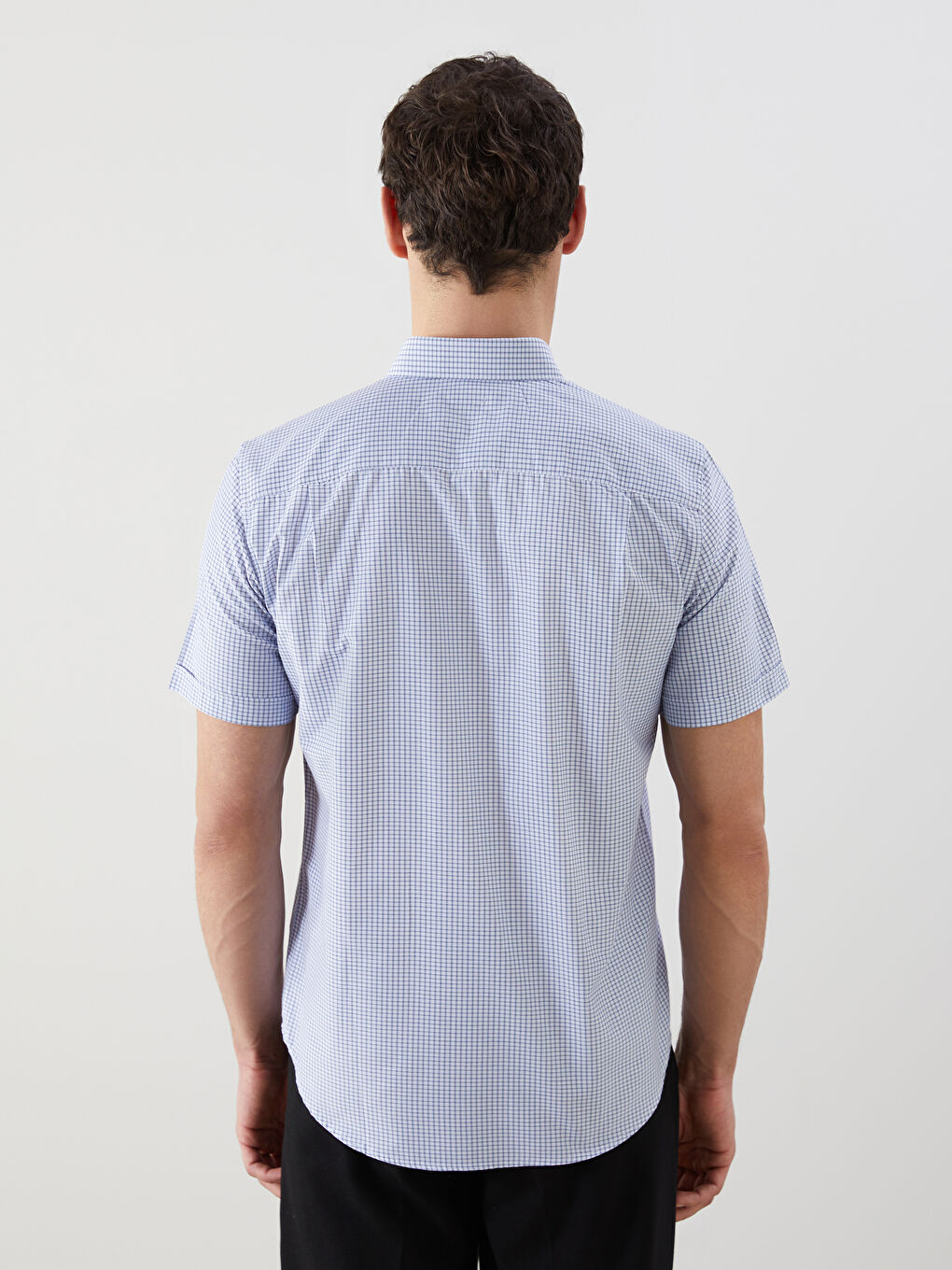 Regular Fit Short Sleeve Plaid Poplin Men's Shirt -S5ER06Z8-LLC
