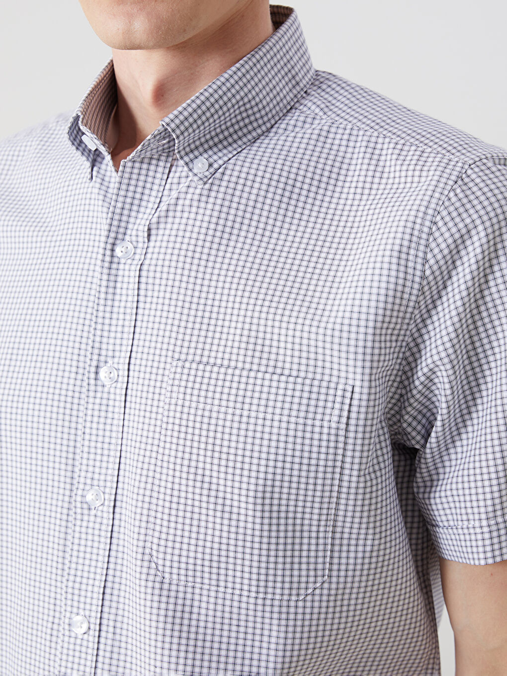 Regular Fit Short Sleeve Plaid Poplin Men's Shirt -S5ER06Z8-LMK