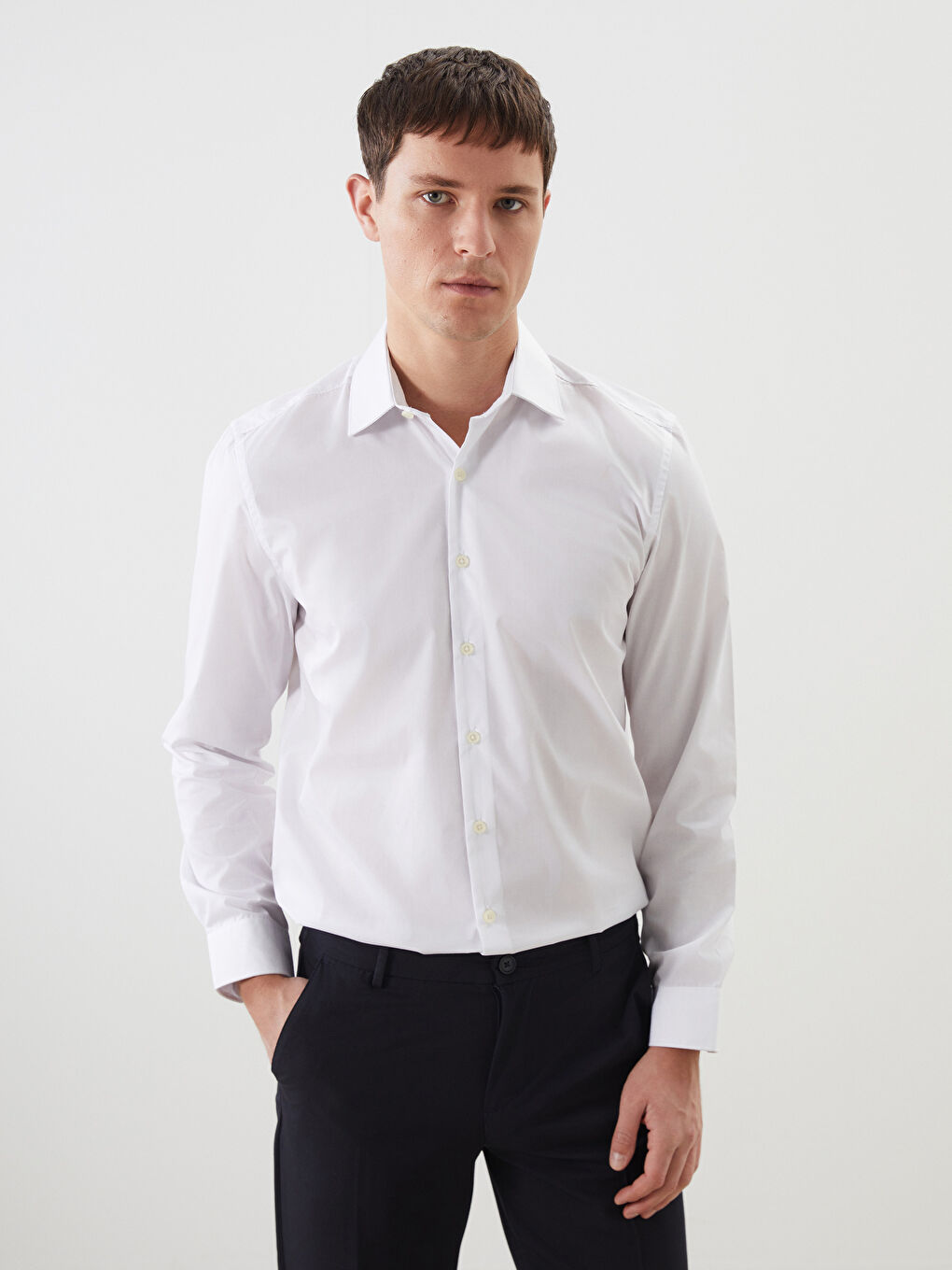 Regular Fit Long Sleeve Poplin Men's Shirt -S5ER10Z8-Q6K