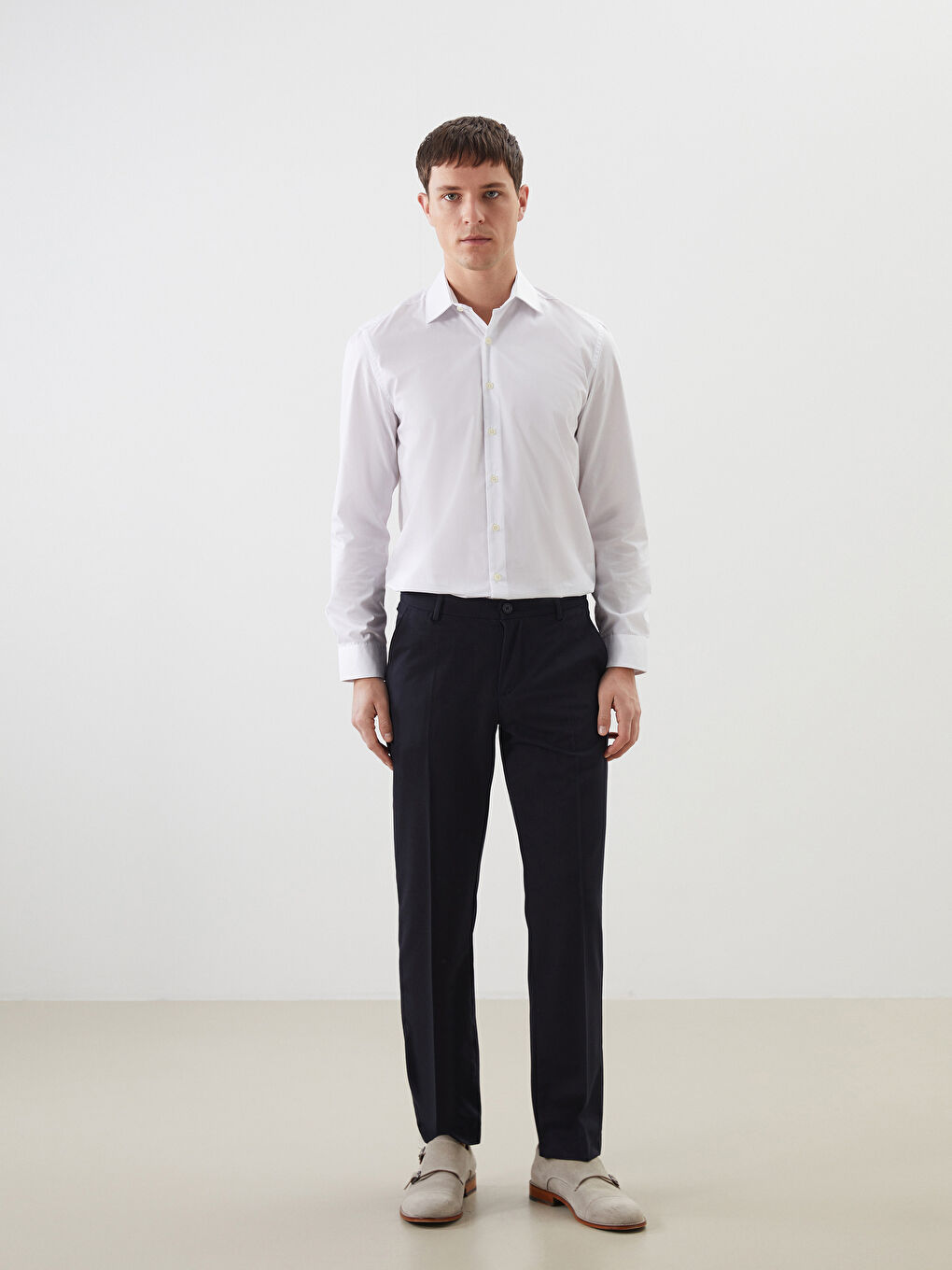 Regular Fit Long Sleeve Poplin Men's Shirt -S5ER10Z8-Q6K