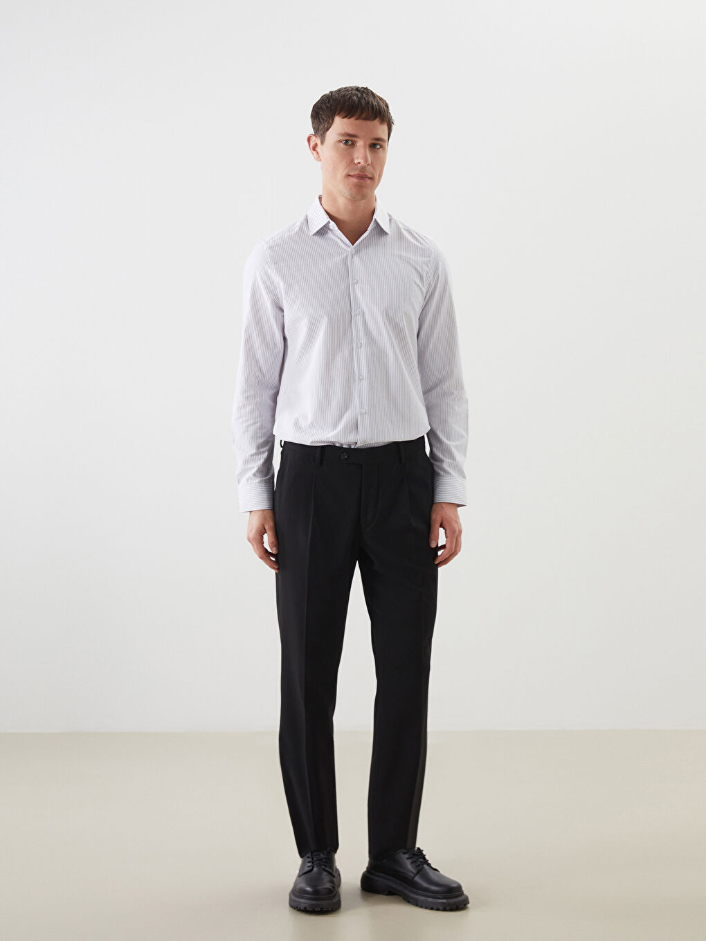 Slim Fit Long Sleeve Striped Poplin Men's Shirt -S5ER11Z8-LJX