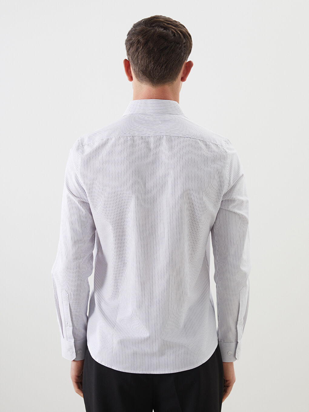 Slim Fit Long Sleeve Striped Poplin Men's Shirt -S5ER11Z8-LJX