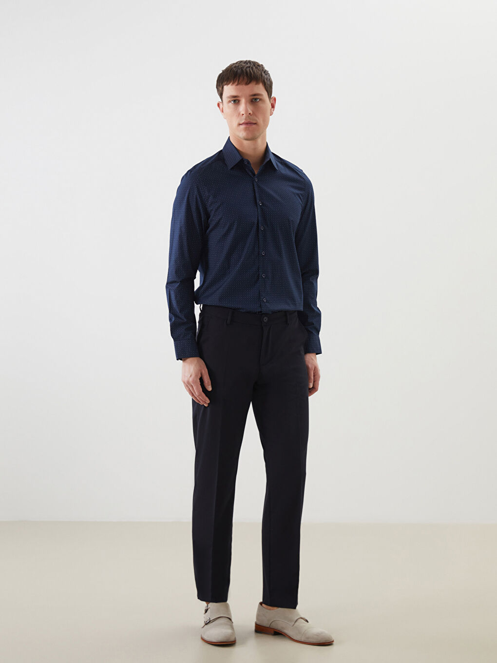 Slim Fit Long Sleeve Patterned Poplin Men's Shirt -S5ER12Z8-LSJ