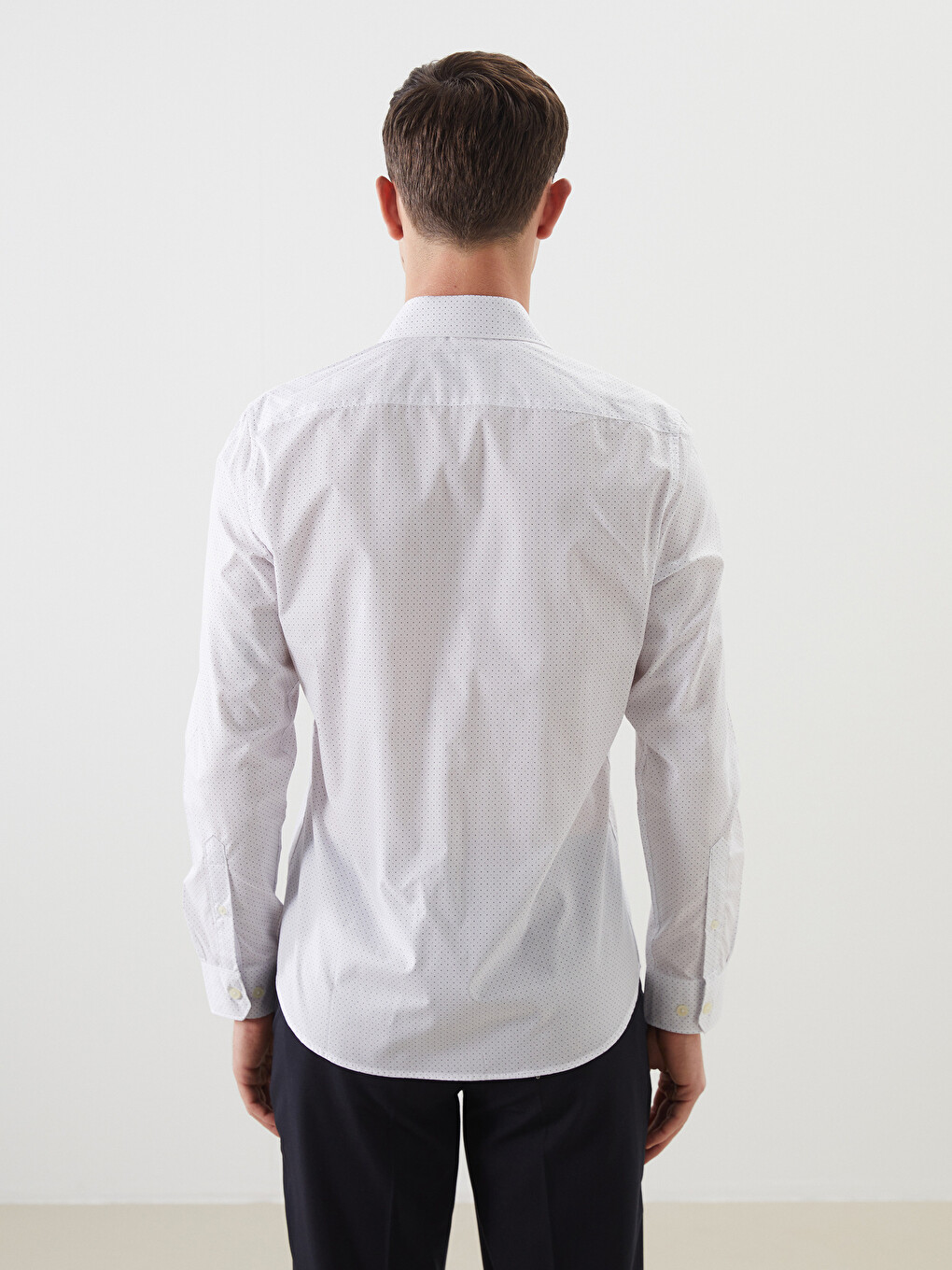 Slim Fit Long Sleeve Patterned Poplin Men's Shirt-6
