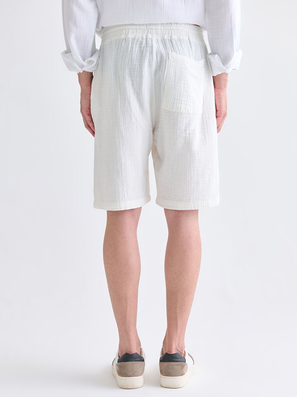 Ekru Rahat Kalıp Erkek Müslin Şort-3
