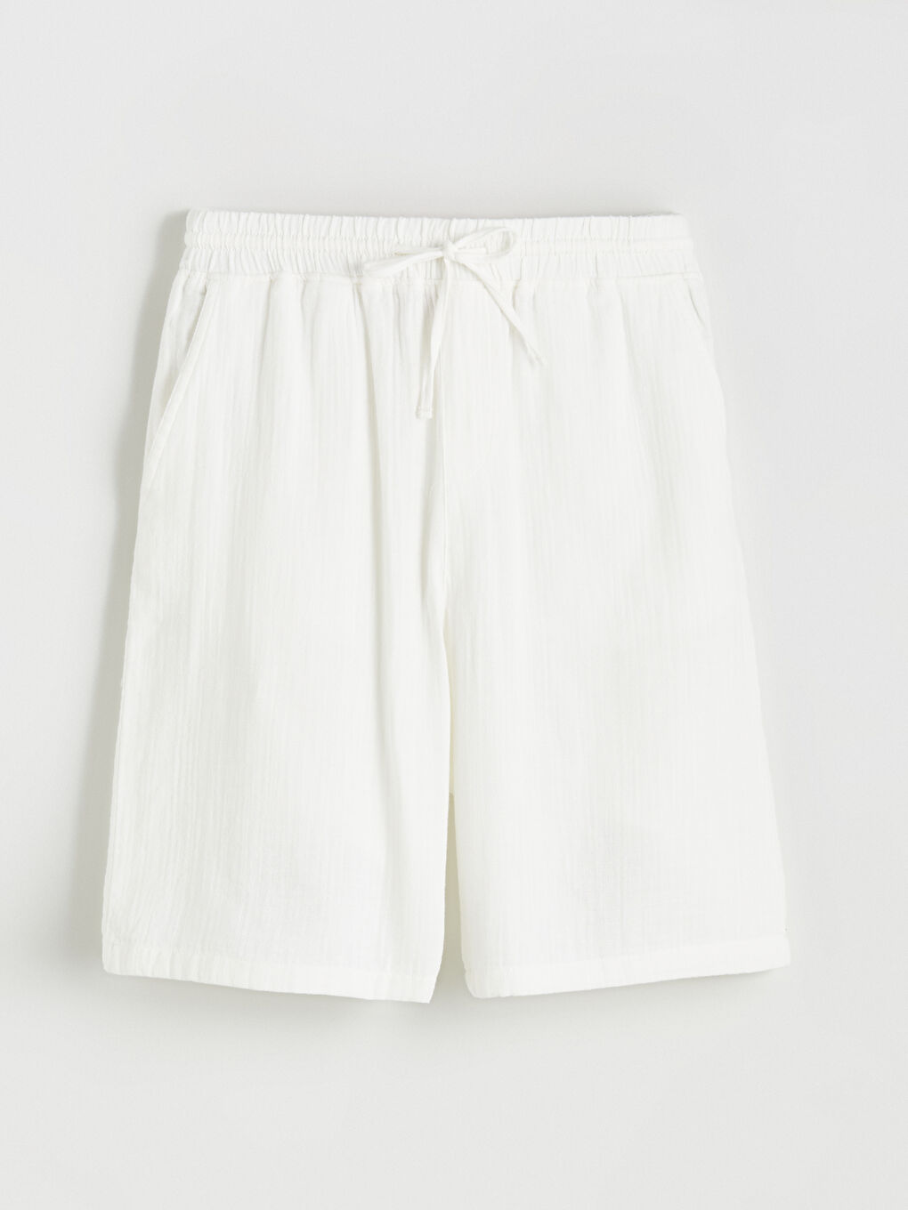 Ekru Rahat Kalıp Erkek Müslin Şort-4