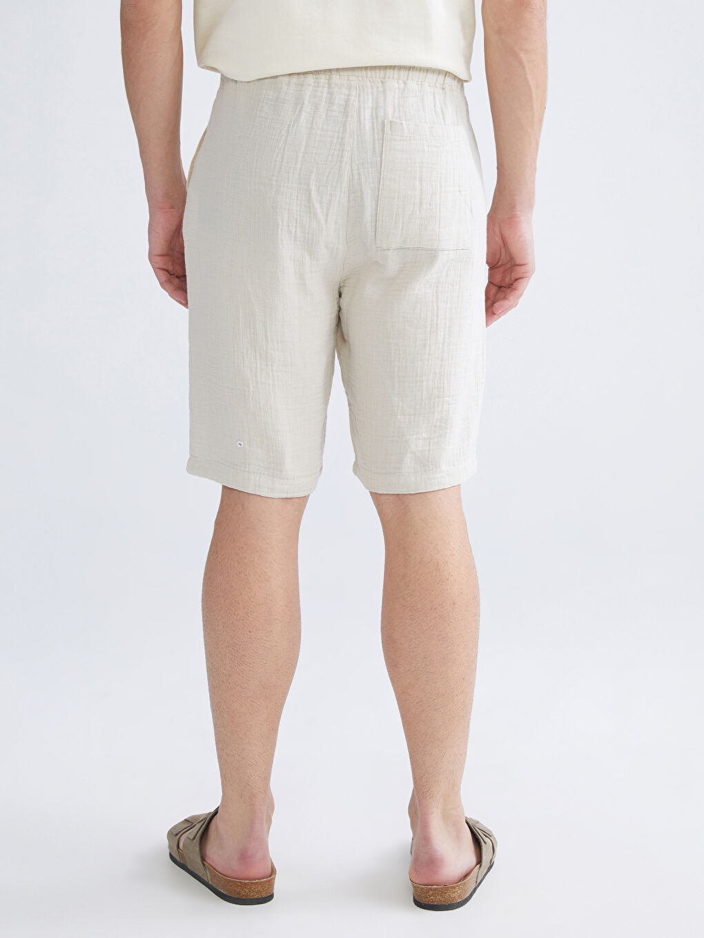 Gri Rahat Kalıp Erkek Müslin Şort-7