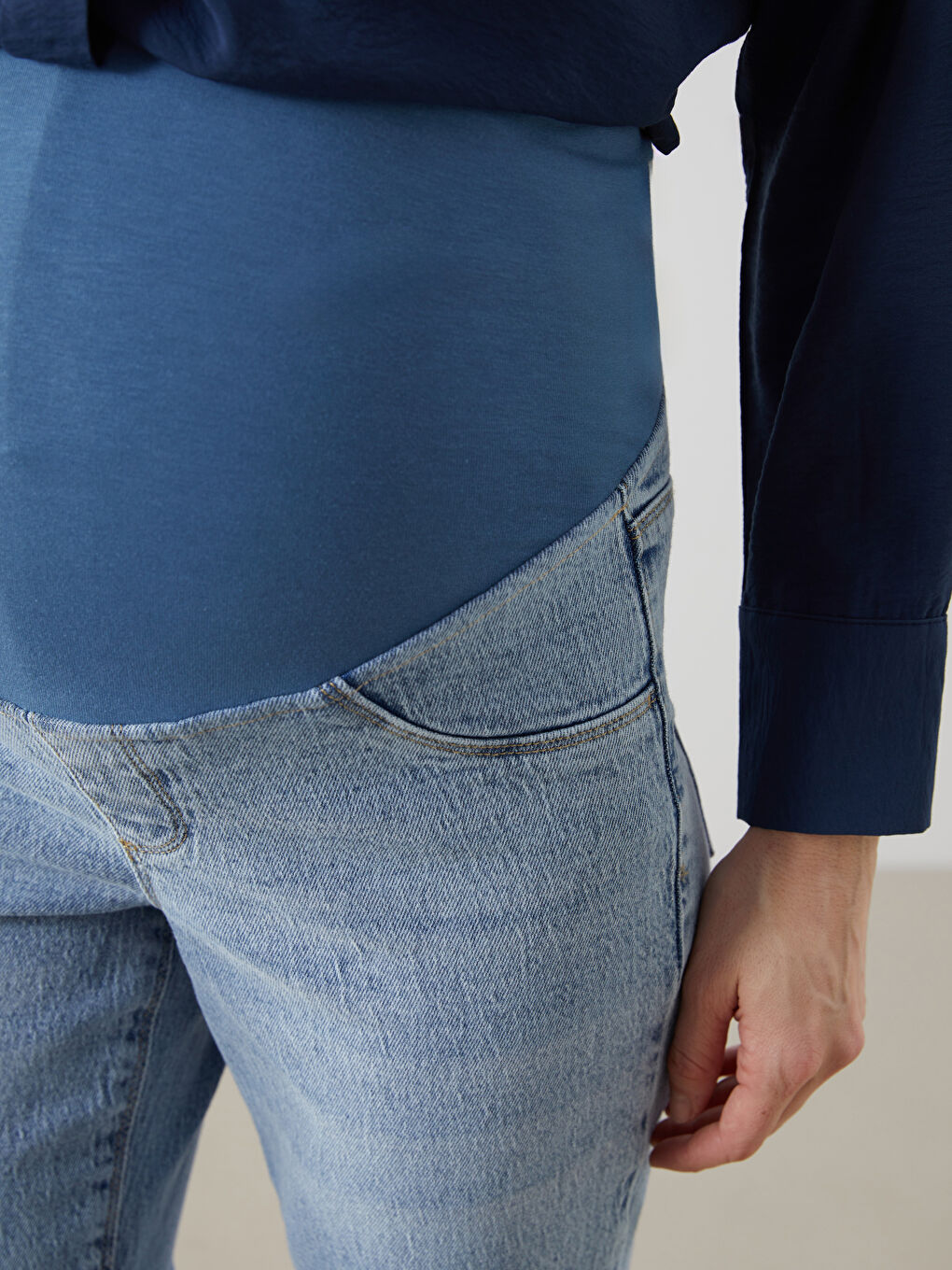 İndigo Karın Panelli Straight Fit Hamile Jean Pantolon-2