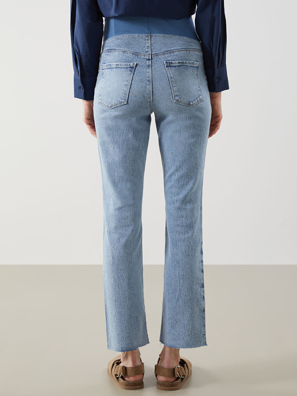 İndigo Karın Panelli Straight Fit Hamile Jean Pantolon-3