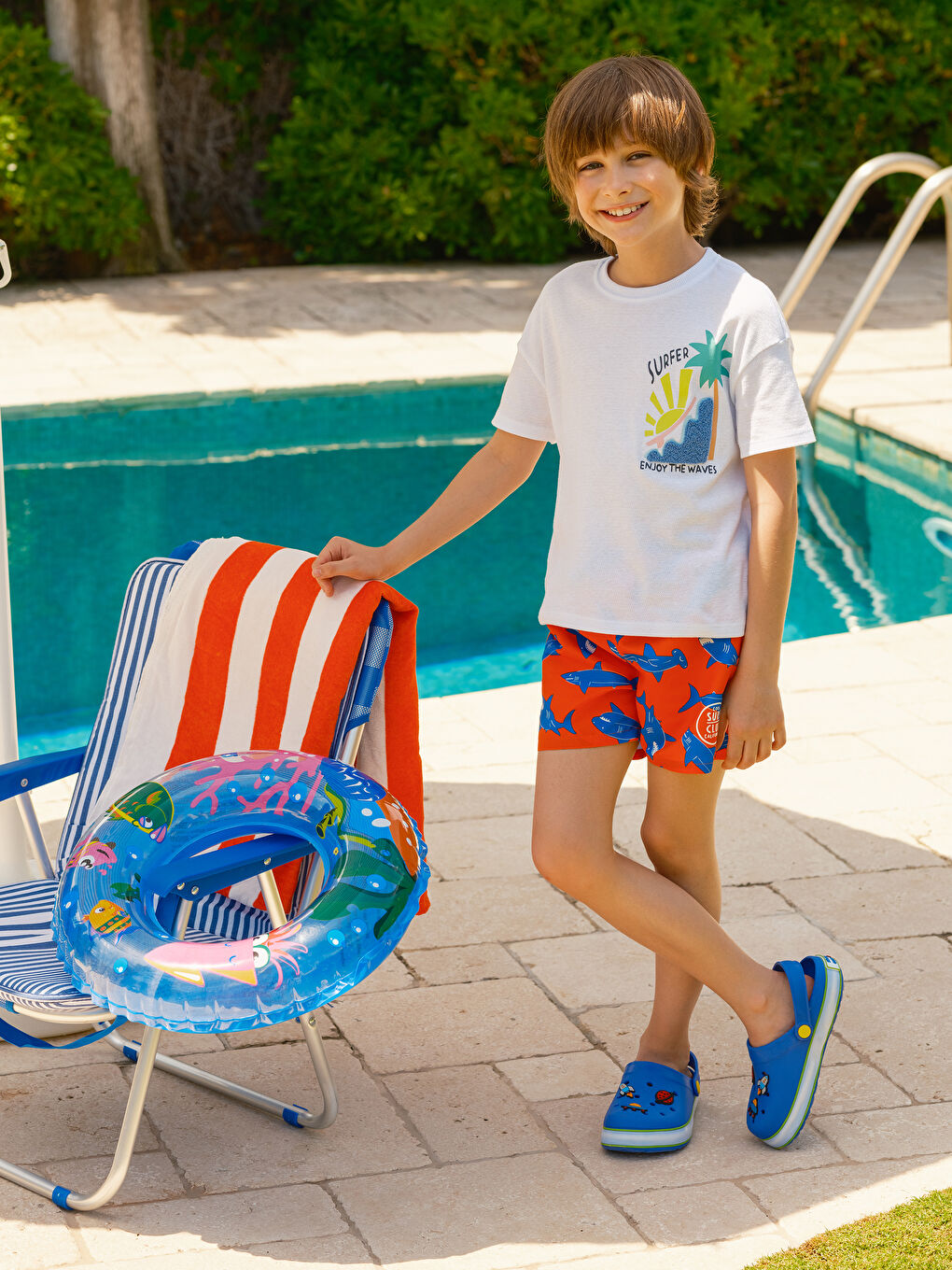 Elastic Waist Printed Boys' Swim Shorts -S5ER82Z1-LSM
