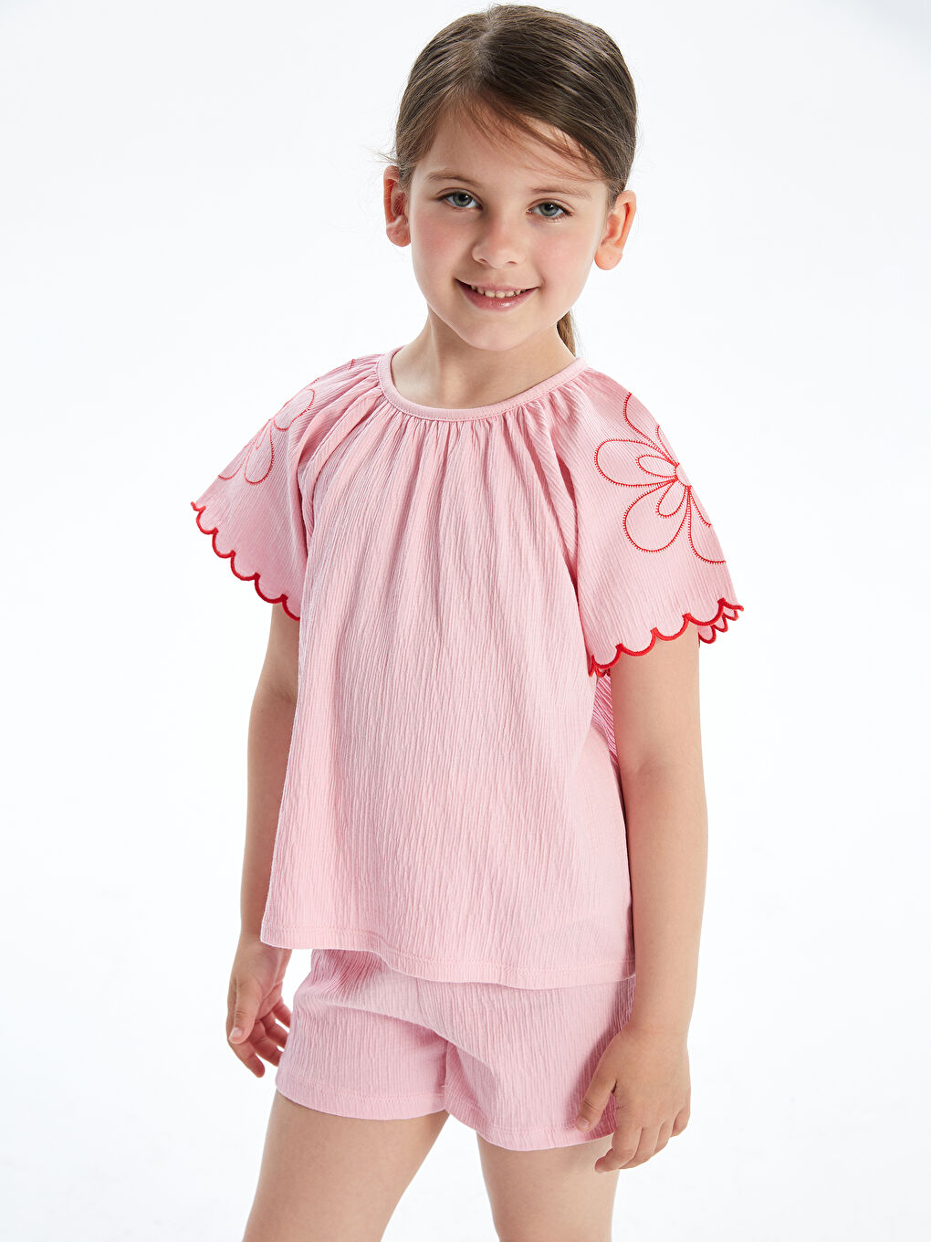 LCW Kids Pembe Çiçekli Kız Çocuk Bluz ve Şort 2'li