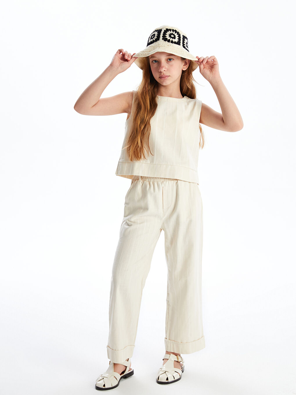 Crew Neck Girls' Crop Blouse -S5ER92Z4-LE8