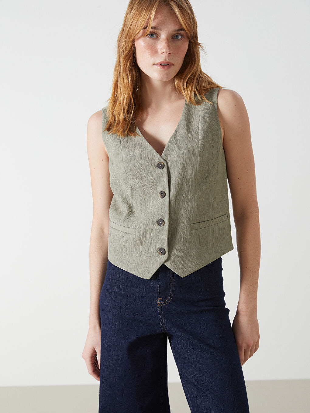 V Neck Women's Classic Waistcoat -S5ES04Z8-K0F