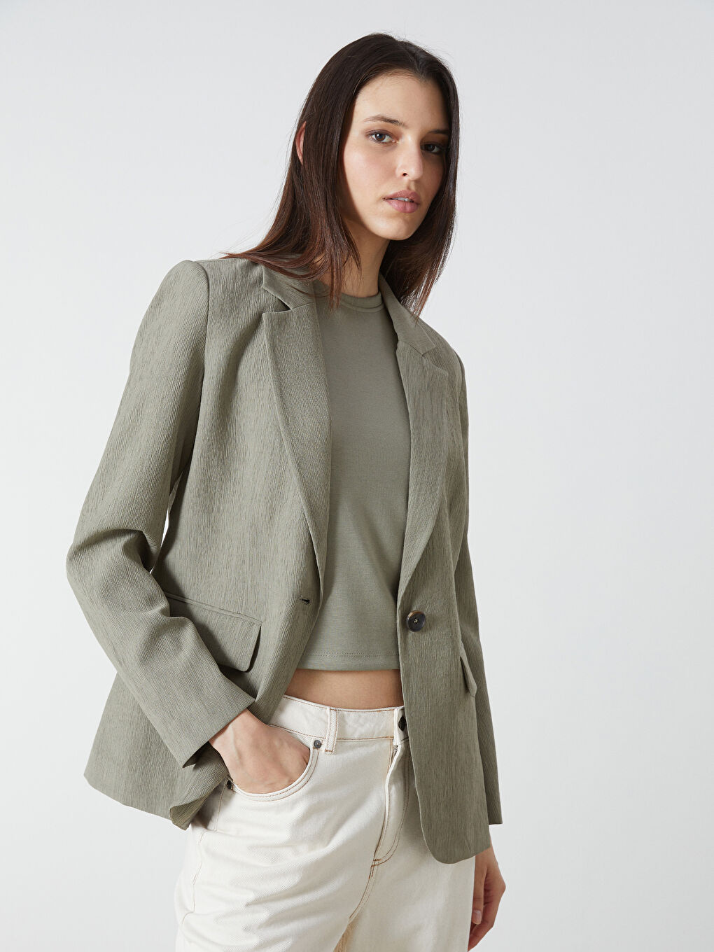 Textured Women's Blazer Jacket -S5ES05Z8-K0F