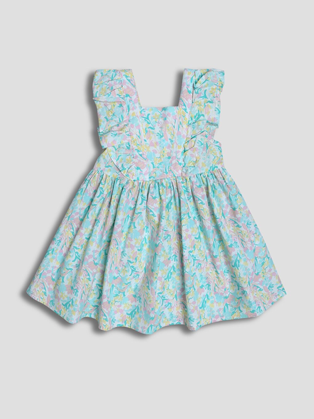 فستان بوبلين بياقة مربعة للبنات