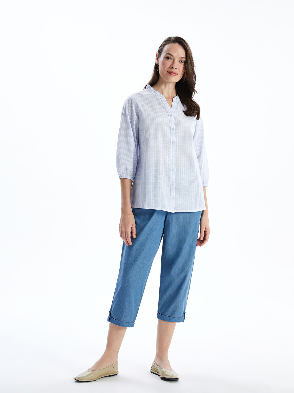 Regular Fit Women's Shirt with Ruching -S5ES17Z8-LEH