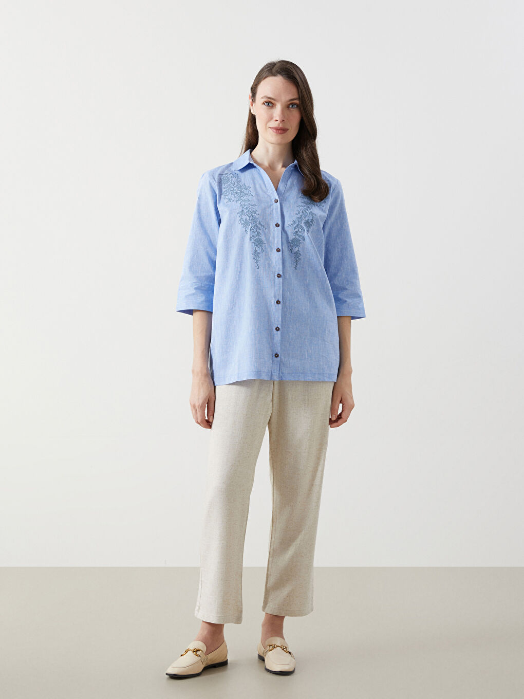 Floral Linen Blend Women's Shirt -S5ES28Z8-DJE