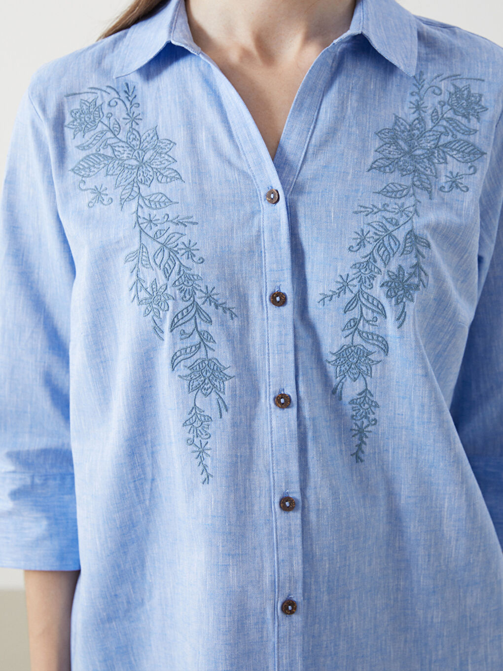 Floral Linen Blend Women's Shirt -S5ES28Z8-DJE