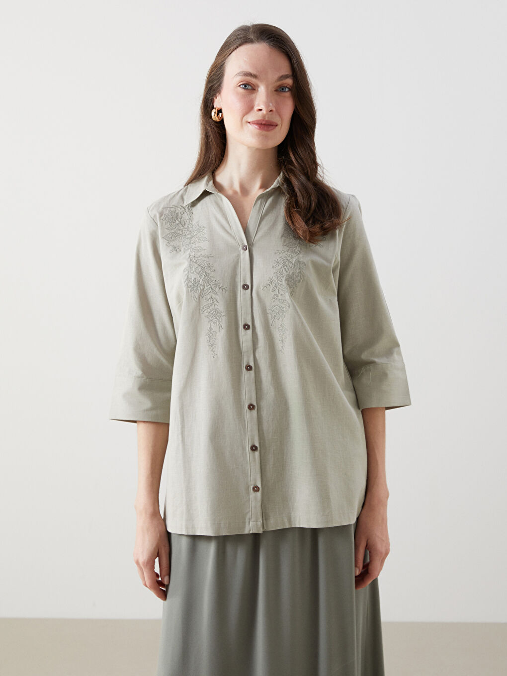 Floral Linen Blend Women's Shirt -S5ES28Z8-G2U