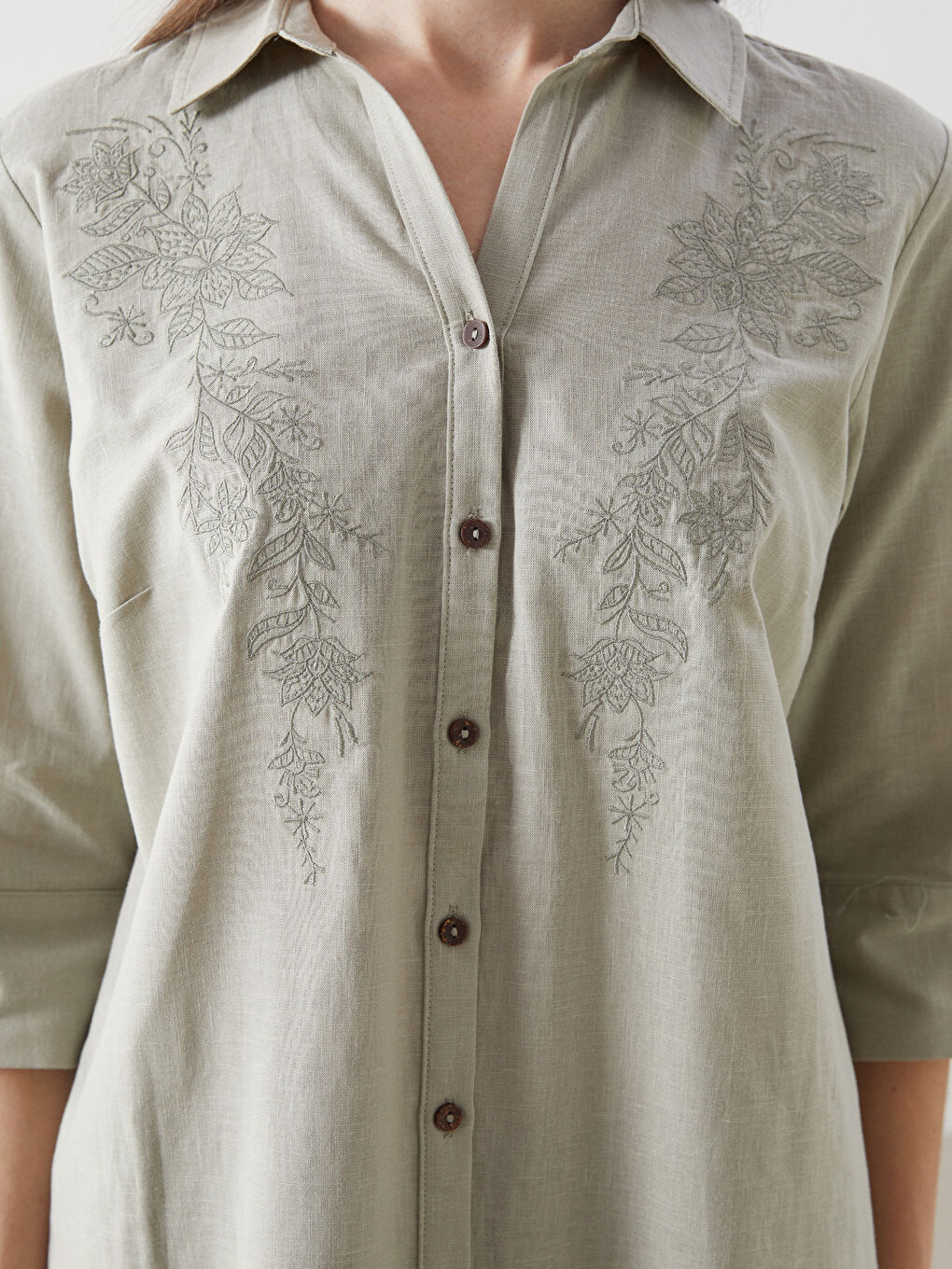 Floral Linen Blend Women's Shirt -S5ES28Z8-G2U