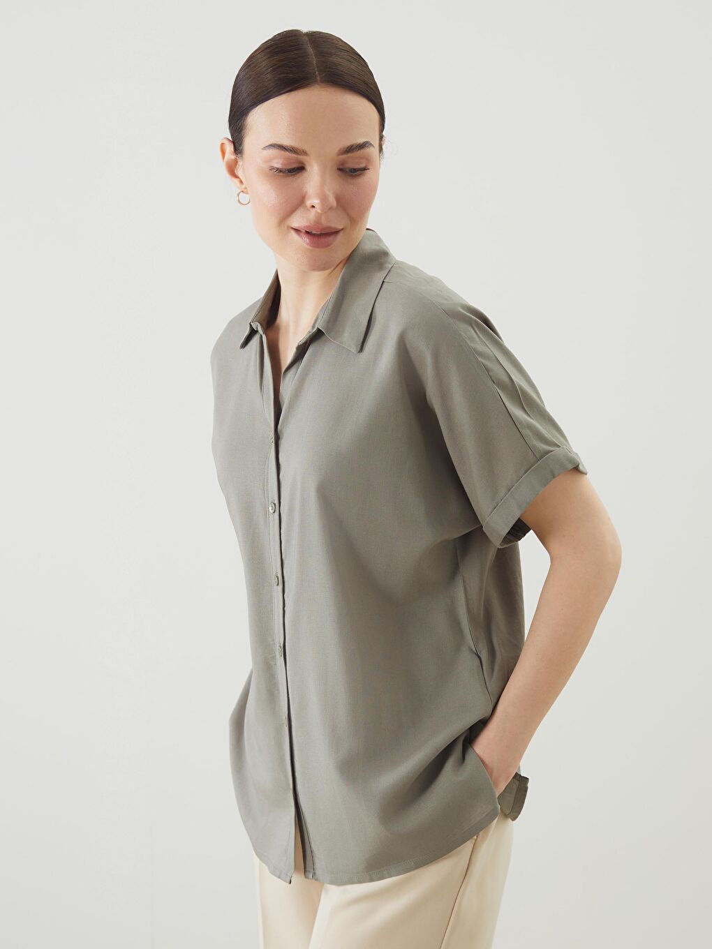 Linen Blend Women's Shirt -S5ES32Z8-GNZ