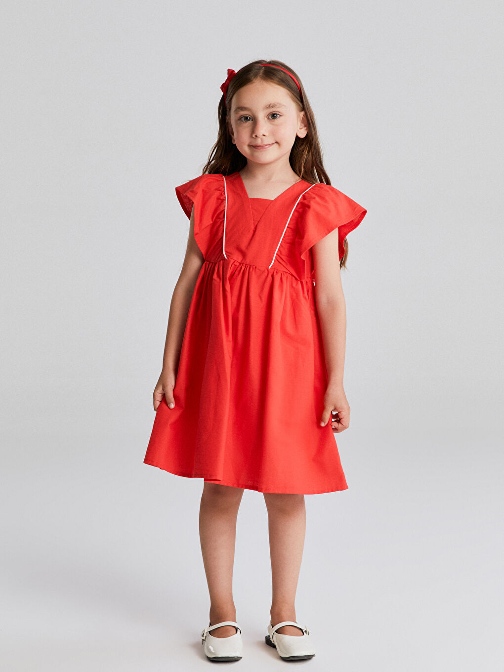 LCW Kids Kare Yaka Keten Görünümlü Kız Çocuk Elbise -S5ES49Z1-GXV