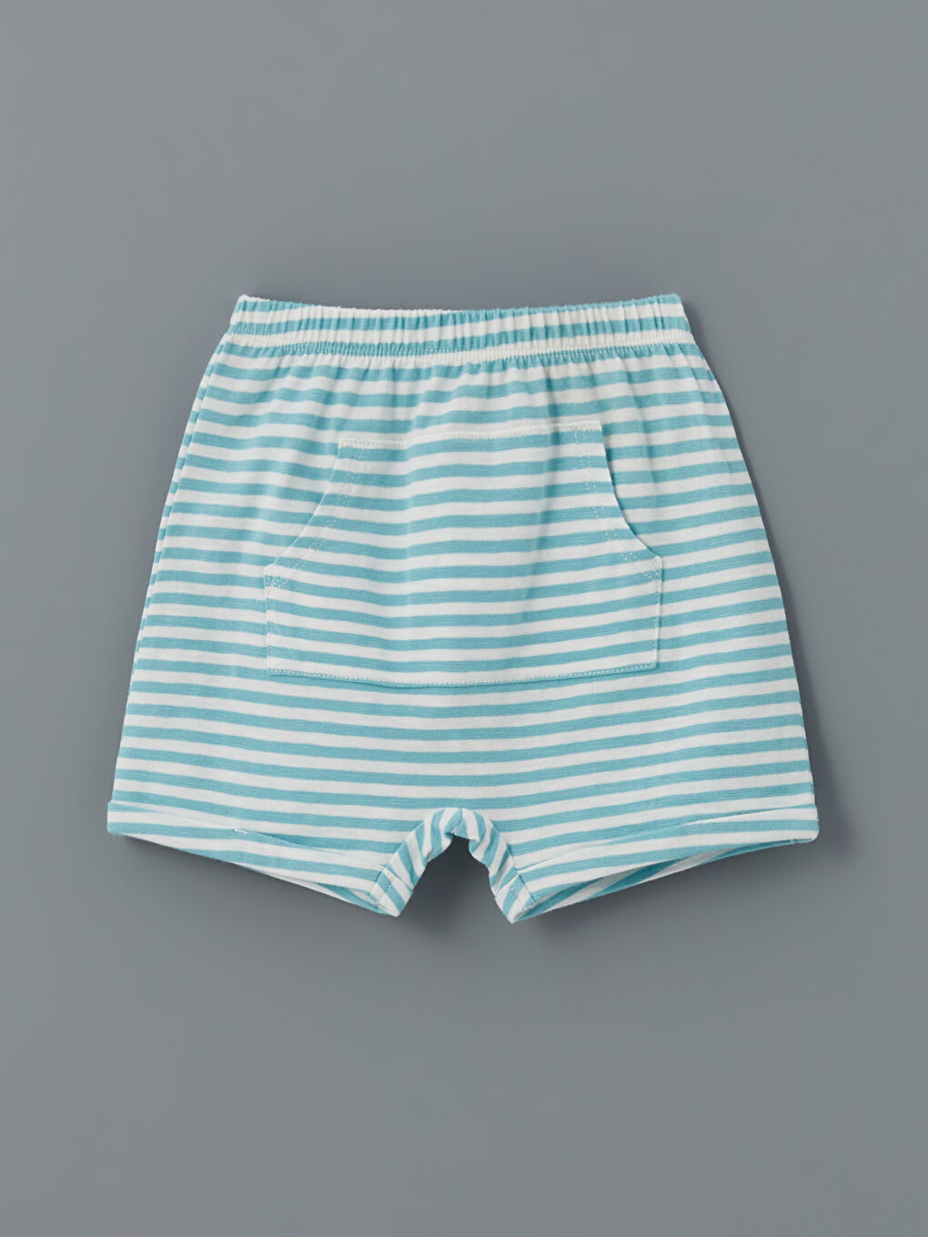 Ekru Beli Lastikli Çizgili Erkek Bebek Şort