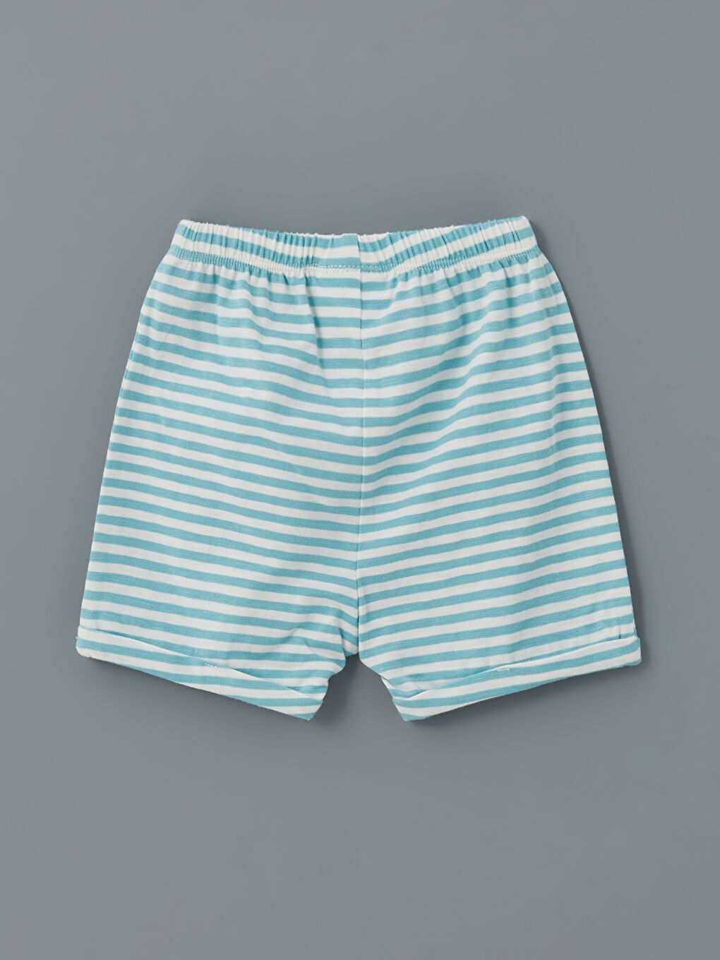 Ekru Beli Lastikli Çizgili Erkek Bebek Şort-1