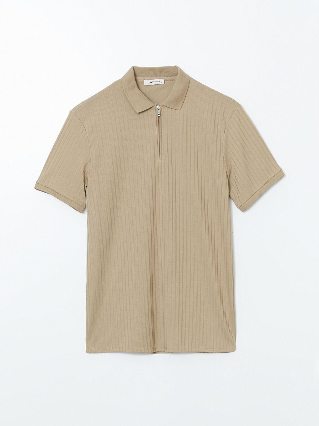 Bej Polo Yaka Kısa Kollu Erkek Tişört-4