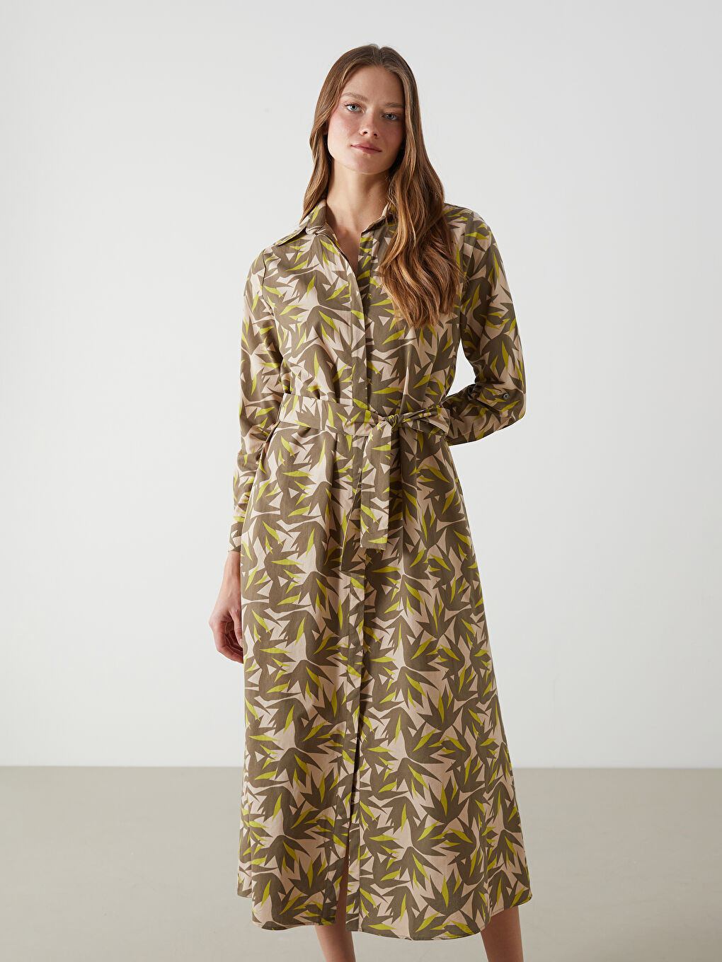 LCWAIKIKI Classic Woman GREEN Shirt Dress -S5ES95Z8-LRR