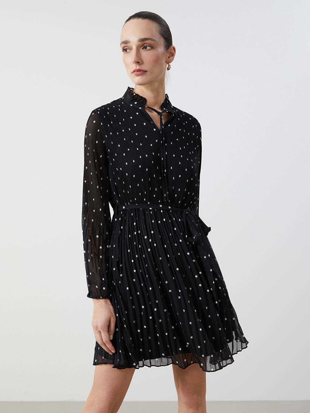 Tie Neck Polka Dot Chiffon Women's Dress -S5ET05Z8-LQJ