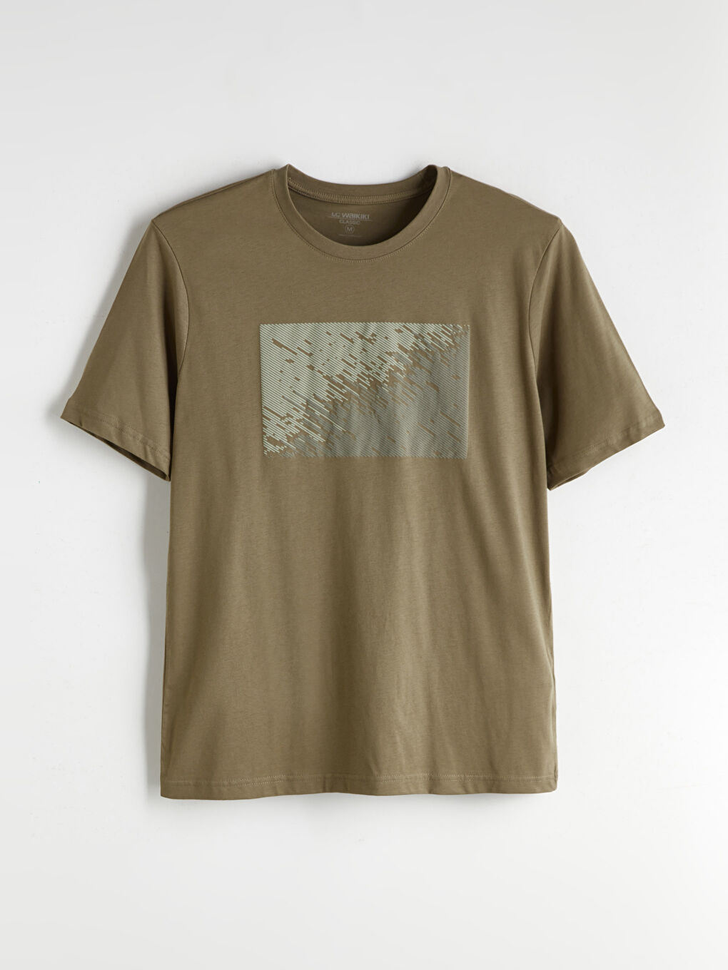 Haki Bisiklet Yaka Kısa Kollu Baskılı Penye Erkek Tişört-4