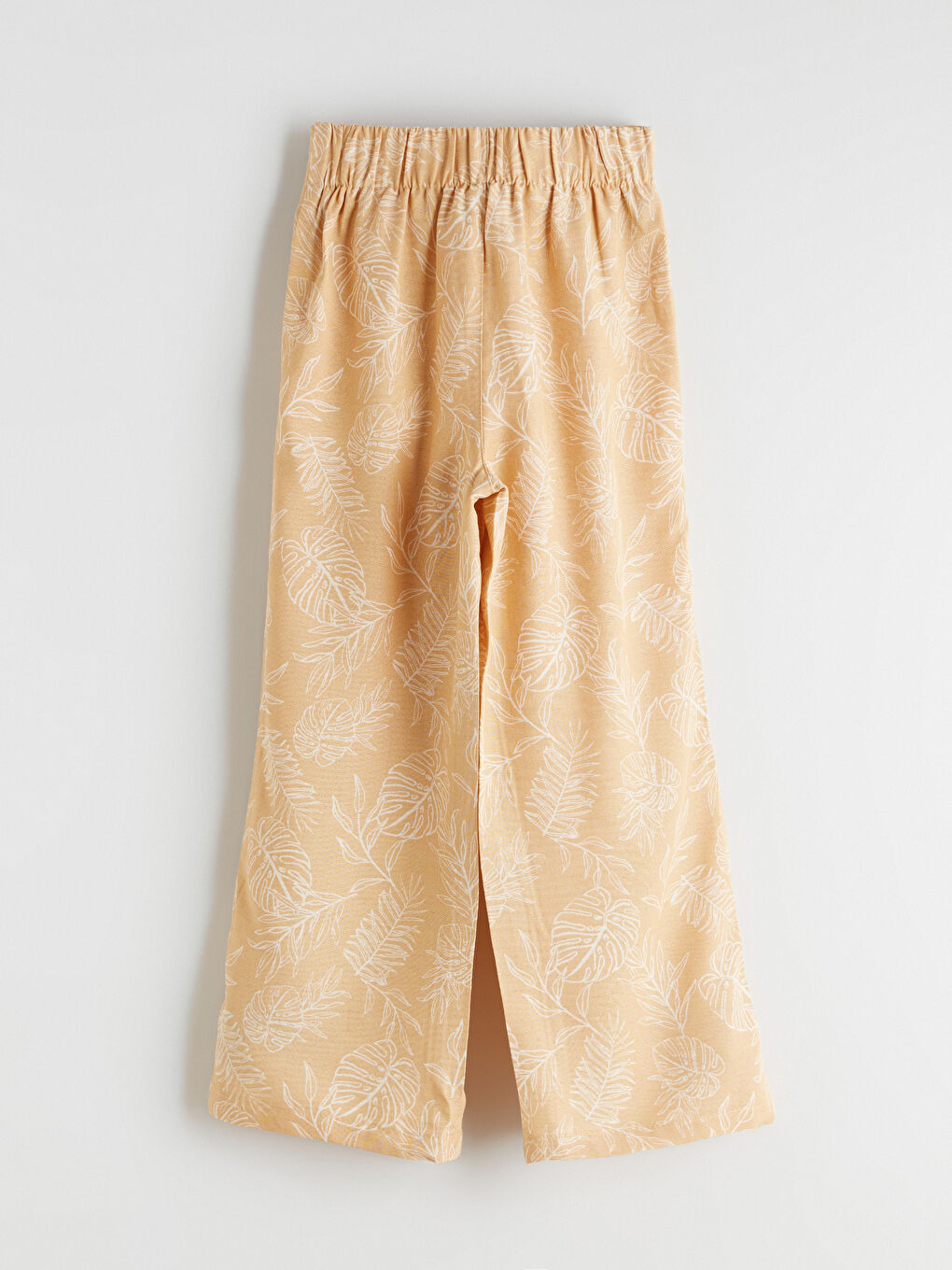 Bej Beli Lastikli Keten Karışımlı Kız Çocuk Pantolon