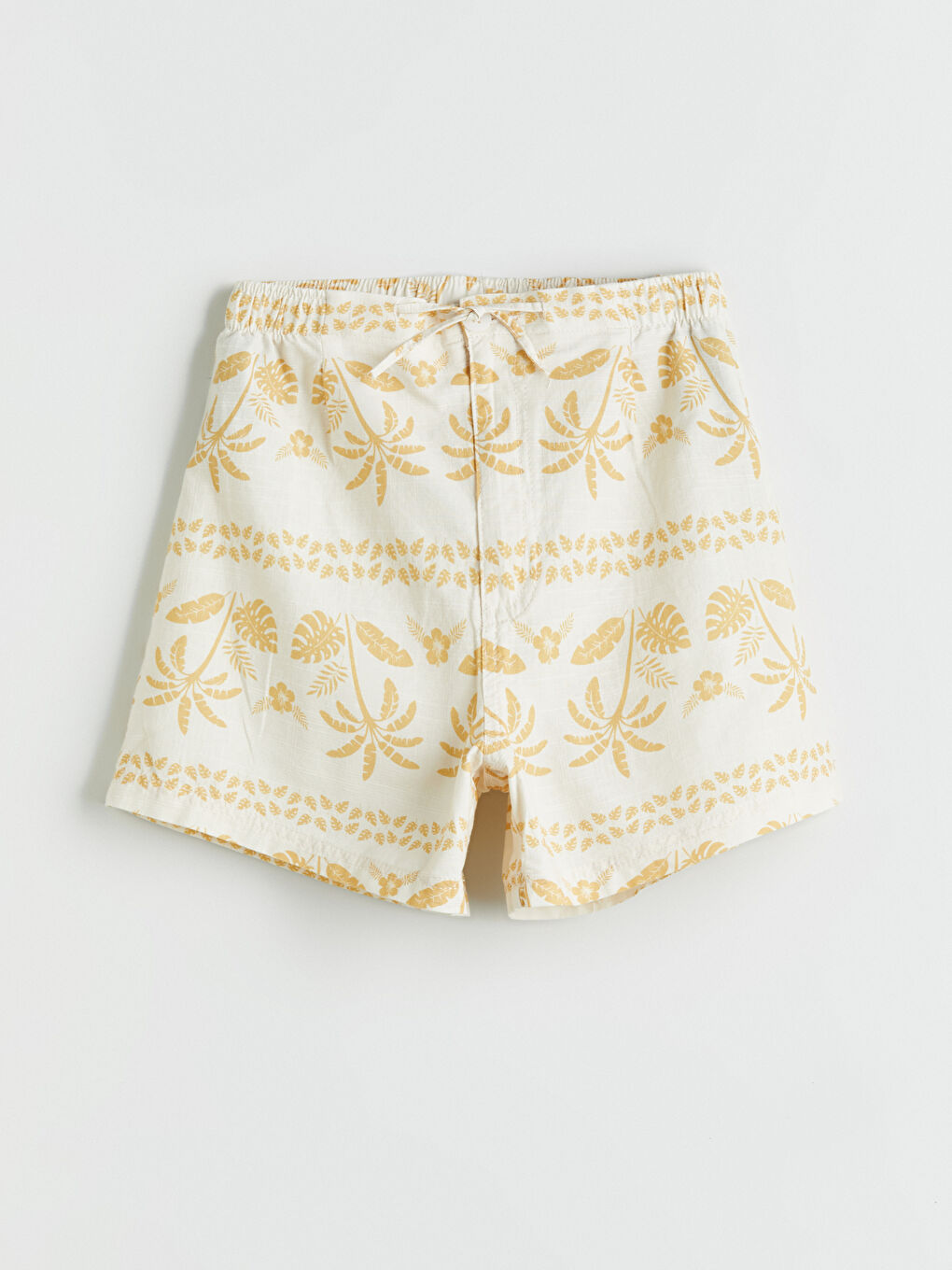 Ekru Beli Lastikli Çiçekli Kız Çocuk Şort
