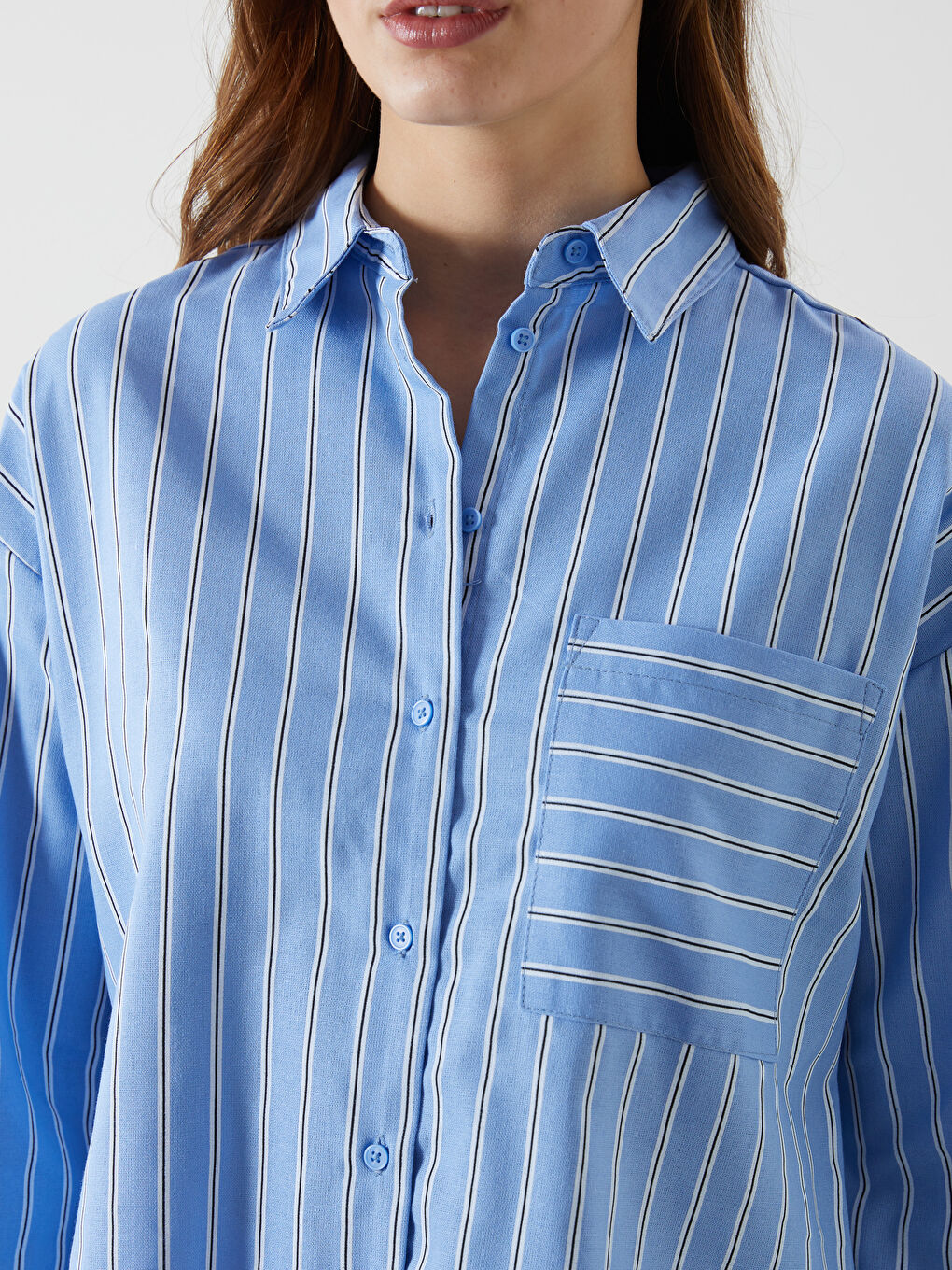 Striped Oversize Linen Blend Women's Shirt -S5EU06Z8-LEN