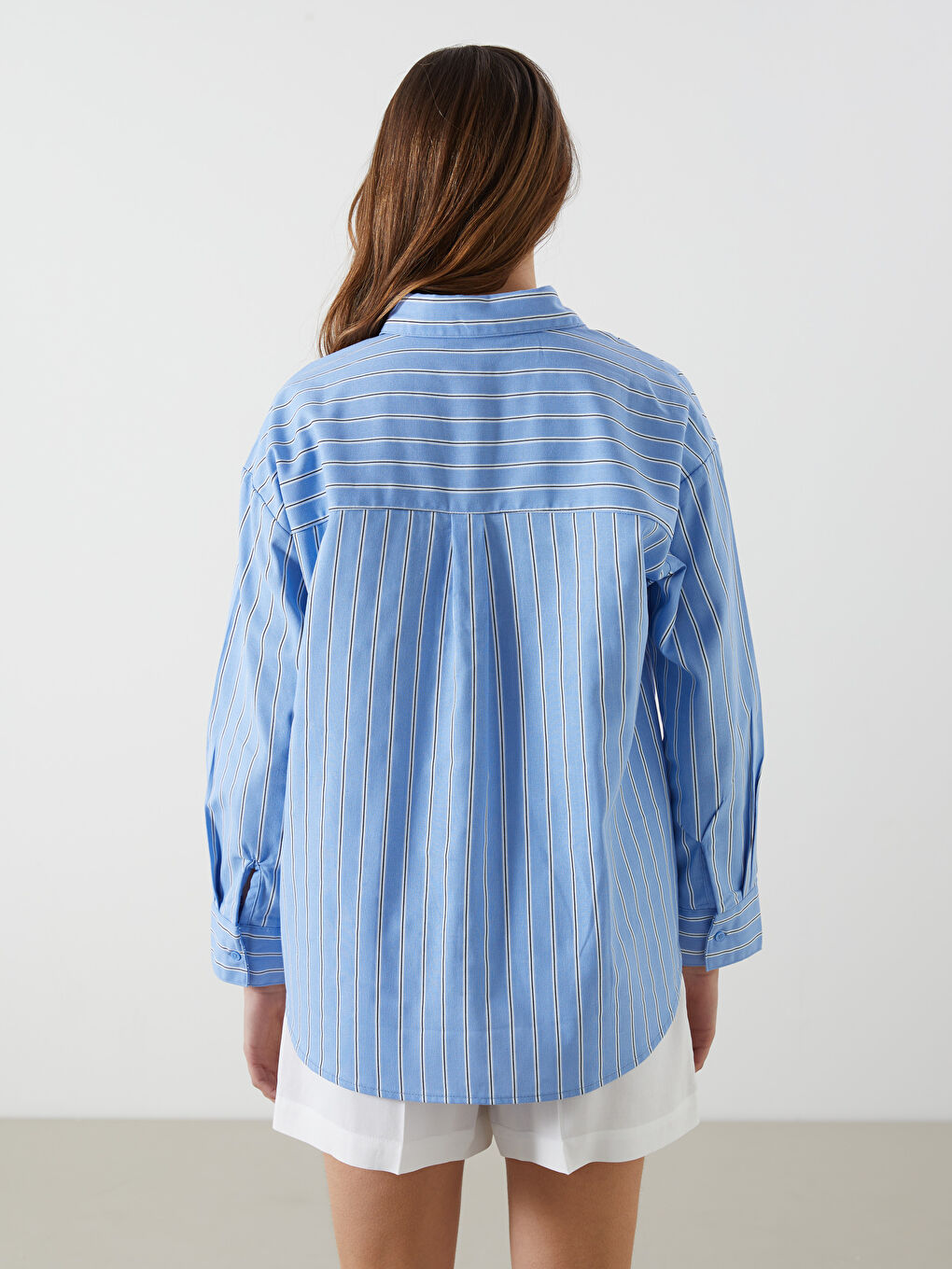 Striped Oversize Linen Blend Women's Shirt -S5EU06Z8-LEN